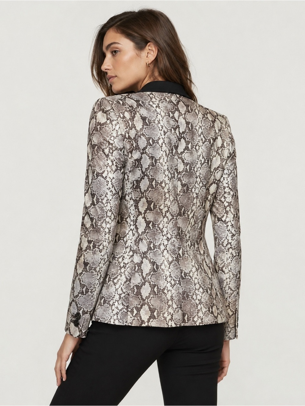 Zara Basic Snakeskin Print Blazer Size S Black Lapel - Picture 2 of 8